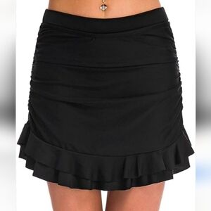 NWT Elegant Black Ruffled Swim Skirt Womens Size M